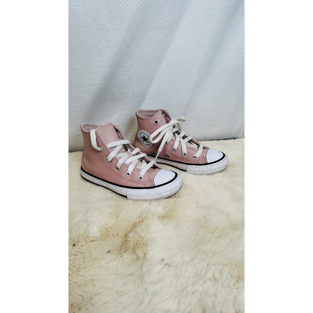 Converse Chuck Taylor All Star High Top Pink Leather Kids Sneakers A03211C‎ S 11